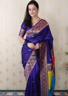 voilet banarasi silk saree with zari woven work 3