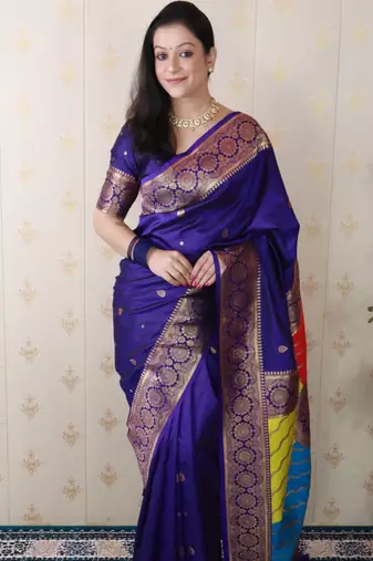 voilet banarasi silk saree with zari woven work