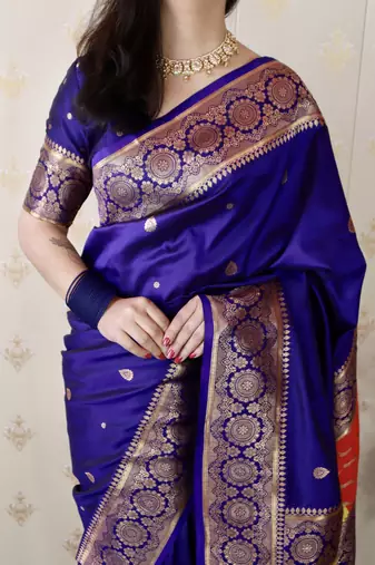 voilet banarasi silk saree with zari woven work