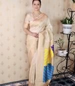 off white banarasi silk saree with zari weaving
