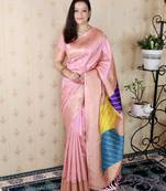 pink banarasi silk saree with zari woven work