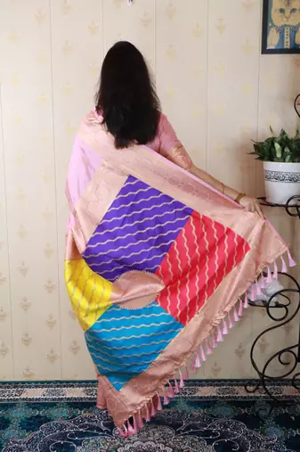 pink banarasi silk saree with zari woven work