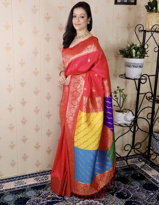pink banarasi silk saree with zari weaving 2