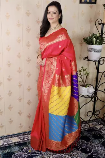pink banarasi silk saree with zari weaving