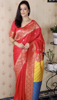 pink banarasi silk saree with zari weaving 3