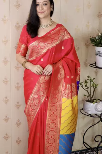 pink banarasi silk saree with zari weaving