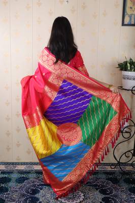 pink banarasi silk saree with zari weaving 4