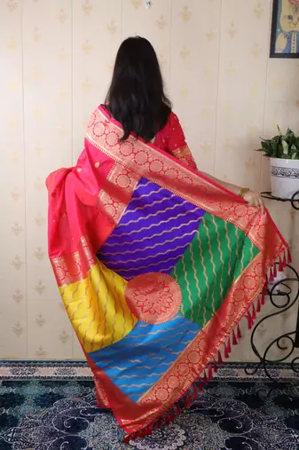 pink banarasi silk saree with zari weaving