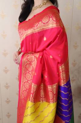 pink banarasi silk saree with zari weaving 5