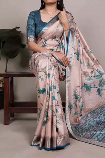 Graceful tasar silk printed saree with designer viscose border