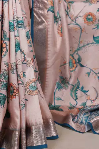 cream tussar silk saree with floral print