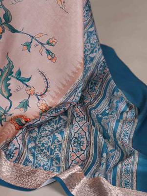 cream tussar silk saree with floral print 5