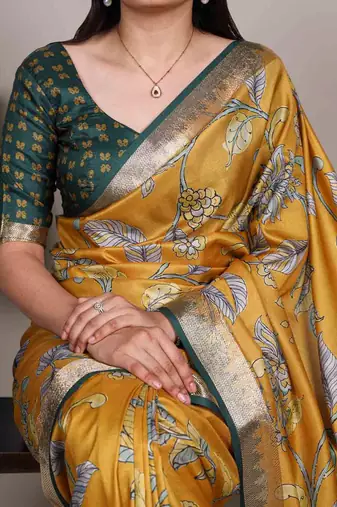 Graceful tasar silk printed saree with  viscose border