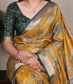 mustard tussar silk saree with floral print