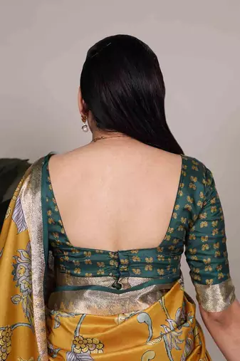 mustard tussar silk saree with floral print