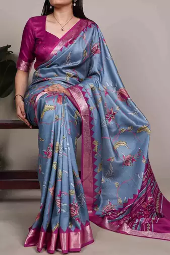 Graceful tasar silk printed saree with  viscose border