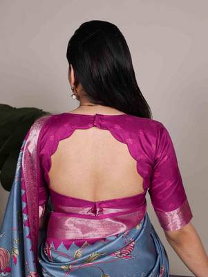 blue tussar silk printed saree with viscose border 3