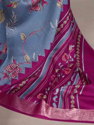 blue tussar silk printed saree with viscose border 5