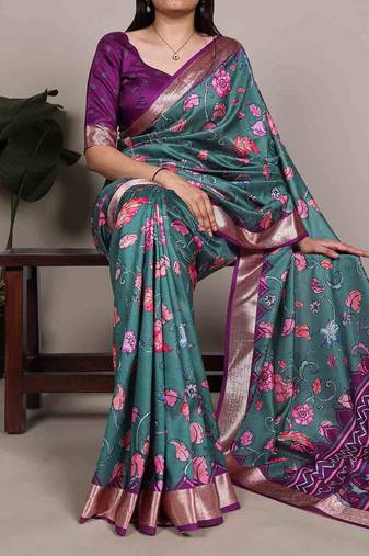 Graceful tasar silk printed saree with  viscose border