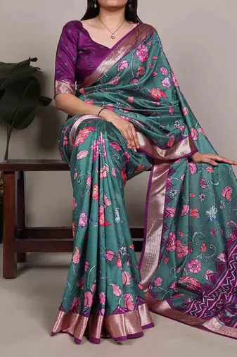 Graceful tasar silk printed saree with  viscose border