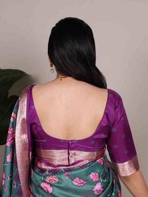 green tussar silk printed saree with viscose border 3