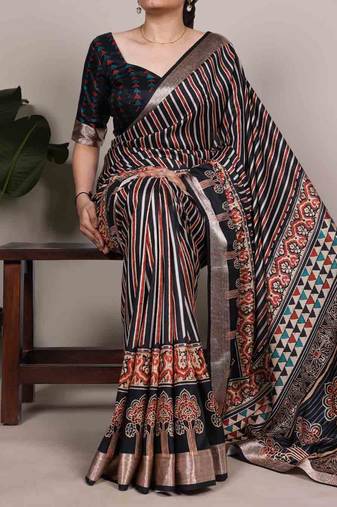  tasar silk printed saree with stylish viscose border