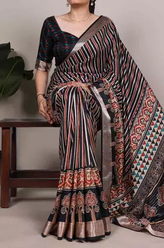  tasar silk printed saree with stylish viscose border