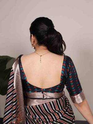 black tussar silk printed saree with viscose border 3
