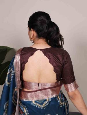 teal tussar silk printed saree with viscose border 3