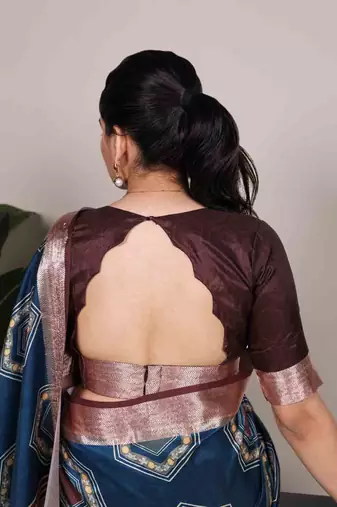teal tussar silk printed saree with viscose border
