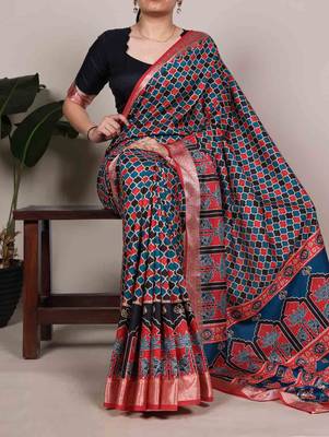 tussar silk printed saree with viscose border 1