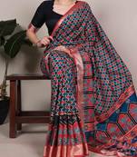 tussar silk printed saree with viscose border