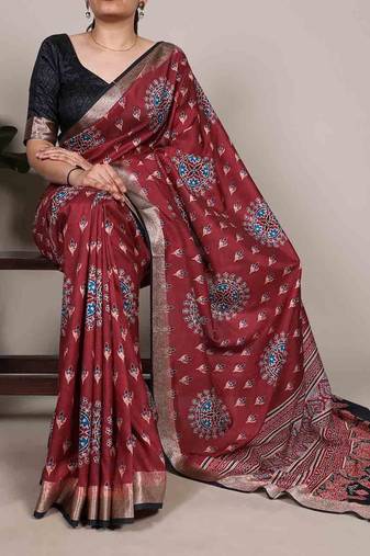  tasar silk printed saree with stylish viscose border