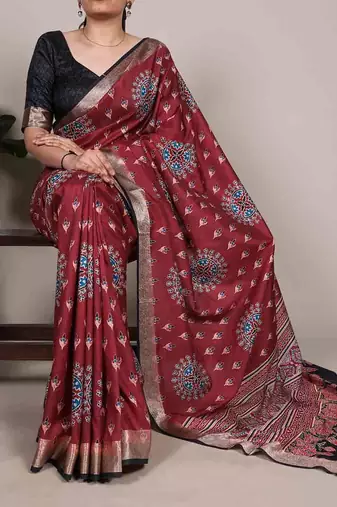  tasar silk printed saree with stylish viscose border