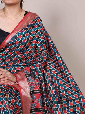 tussar silk printed saree with viscose border 2
