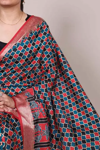 tussar silk printed saree with viscose border