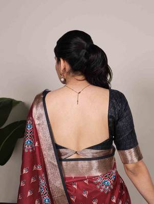 maroon tussar silk printed saree with viscose border 3