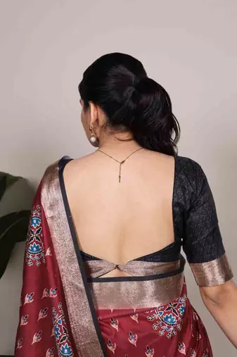 maroon tussar silk printed saree with viscose border