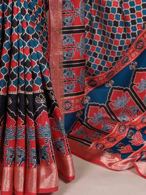 tussar silk printed saree with viscose border 4