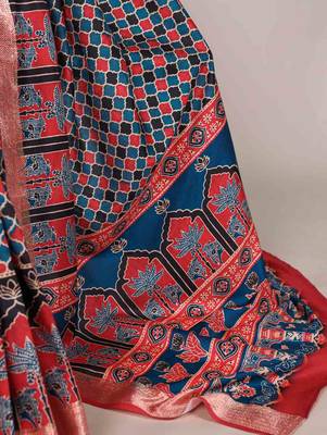 tussar silk printed saree with viscose border 5