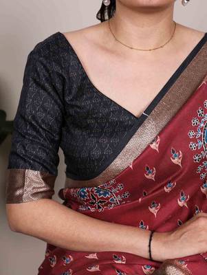 maroon tussar silk printed saree with viscose border 5