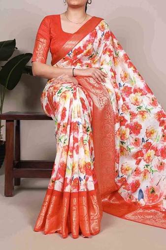  tasar silk printed saree with contrast viscose border