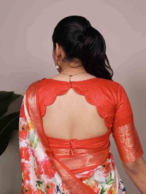 white floral tussar silk saree with viscose border 3