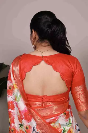 white floral tussar silk saree with viscose border