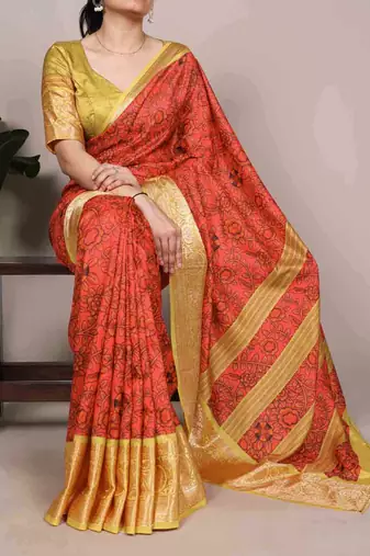  tasar silk printed saree with contrast viscose border
