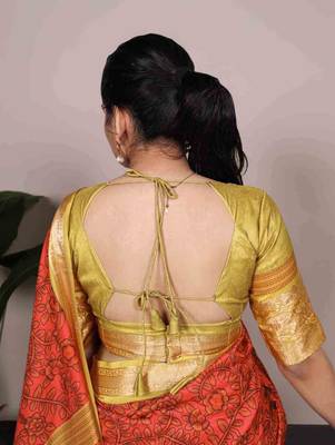 orange tussar silk printed saree with viscose border 3