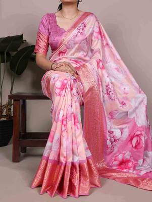 designer tussar silk printed saree with viscose border 1