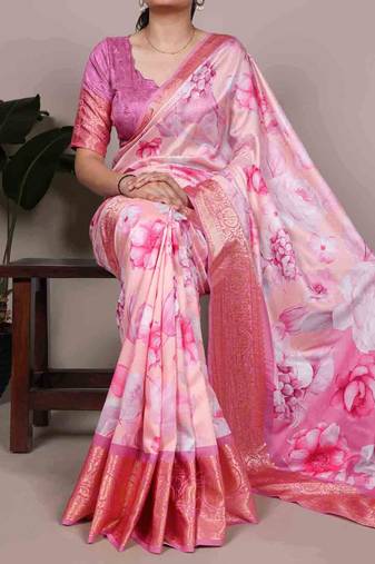  tasar silk printed saree with contrast viscose border