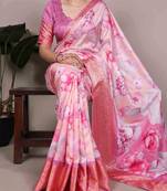 designer tussar silk printed saree with viscose border