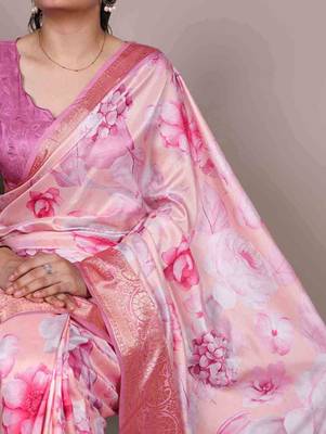 designer tussar silk printed saree with viscose border 2